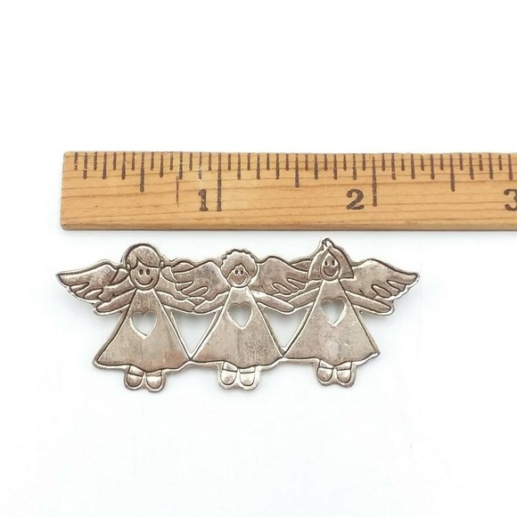 Vintage Whimsical Angel Brooch Pin Mexico Sterling Silver 925 Three Angels - Picture 8 of 8